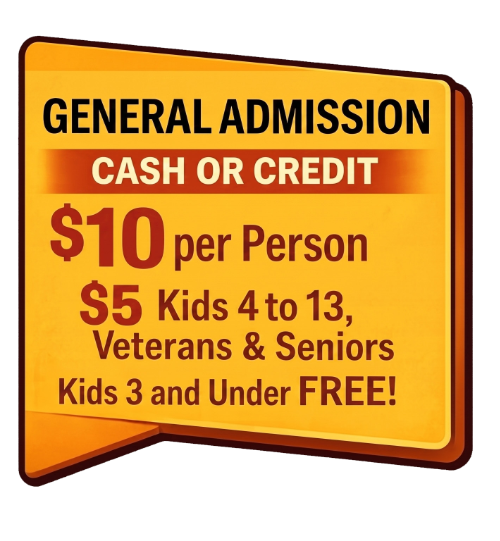 General Admission $10 per person kids 4-13 $5